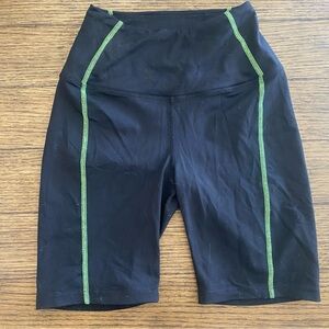 Year of Ours Classic Black biker shorts with neon green stitching